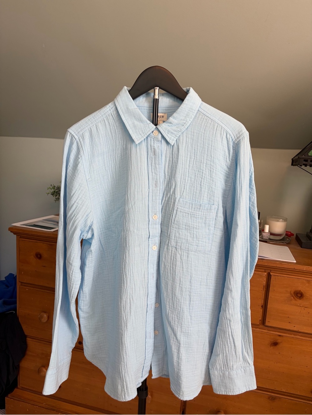 J. Crew Light Blue Women’s Cotton Button-Down Shirt, size L
